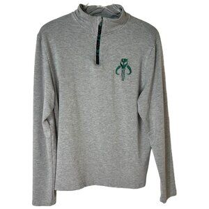 Star Wars Mandalorian‎ Embroidered Gray 1/4 Zip Long-Sleeve Shirt - Size Small